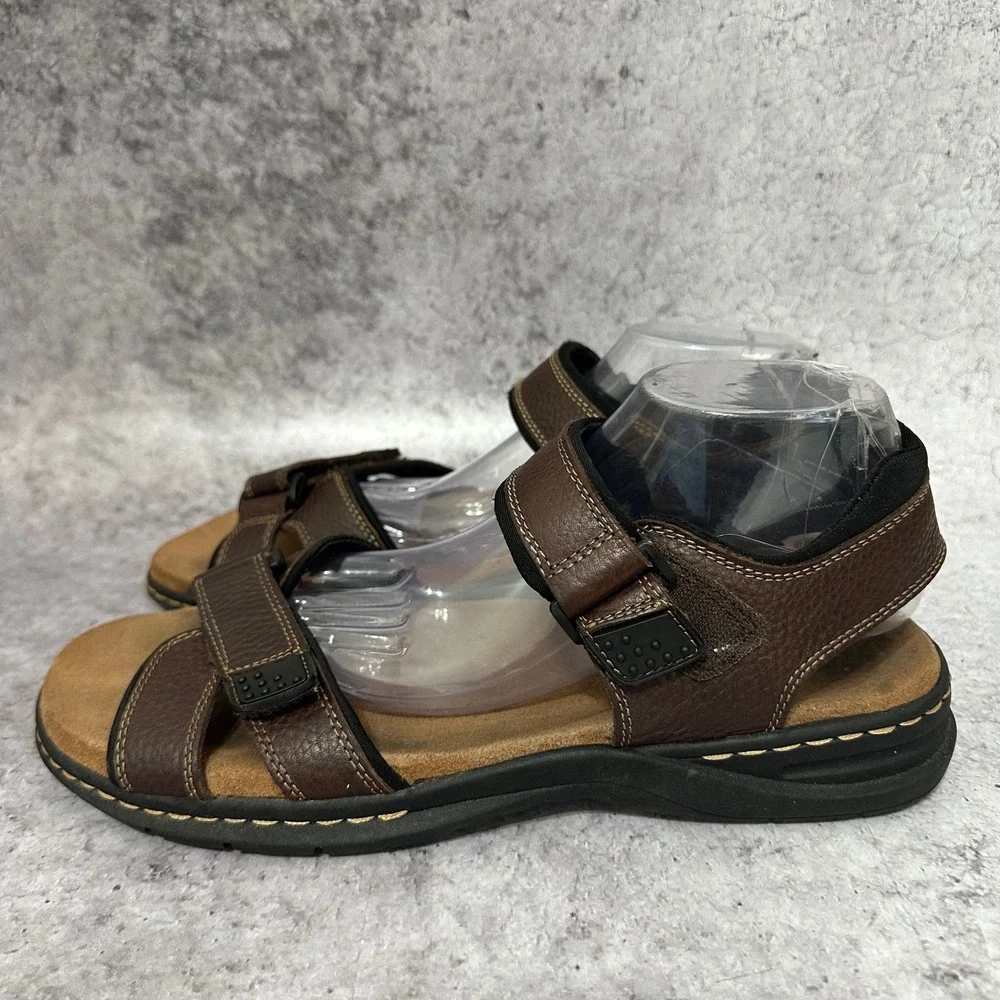 Dr Scholls Gus Sandals Mens 12 Brown Leather Comfort Adjustable Straps Gus